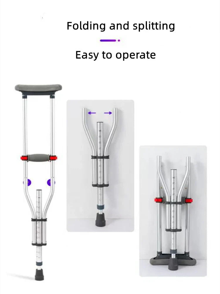 Aluminum Alloy Detachable Foldable Underarm Crutches — Armpit Walking Stick Mobility Aid for Elderly & Disabled