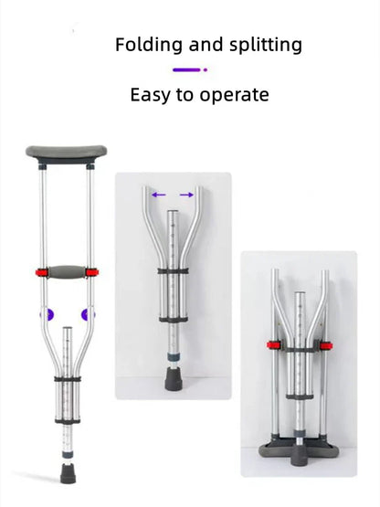 Aluminum Alloy Detachable Foldable Underarm Crutches — Armpit Walking Stick Mobility Aid for Elderly & Disabled