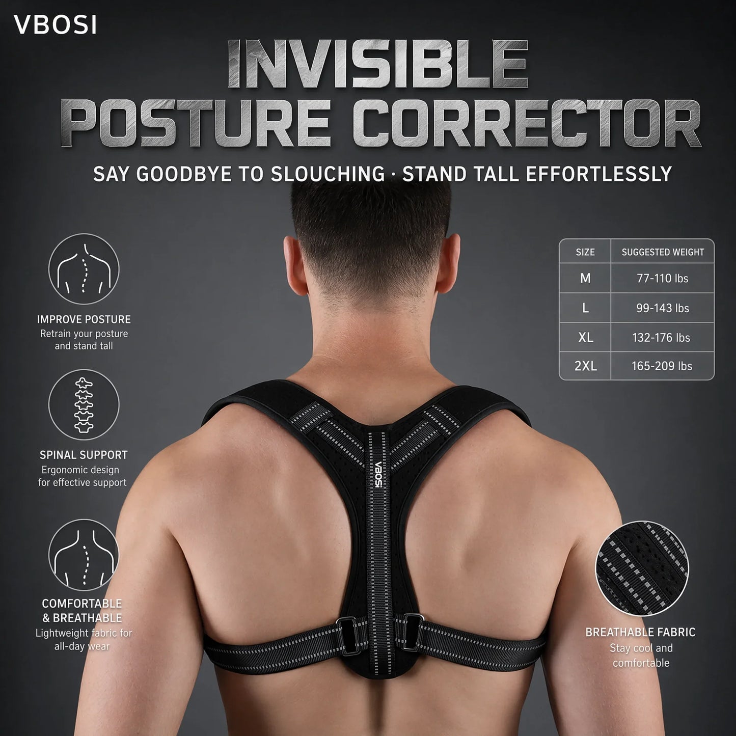 VBOSI Unisex Back Posture Corrector Belt – Adjustable Breathable Support for Hunchback Prevention & Sitting Posture Correction