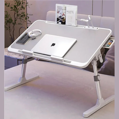 Foldable Lift Laptop Table for Bed - Lazy Lap Desk with Radiator and Drawer for Learning, Reading, and Working