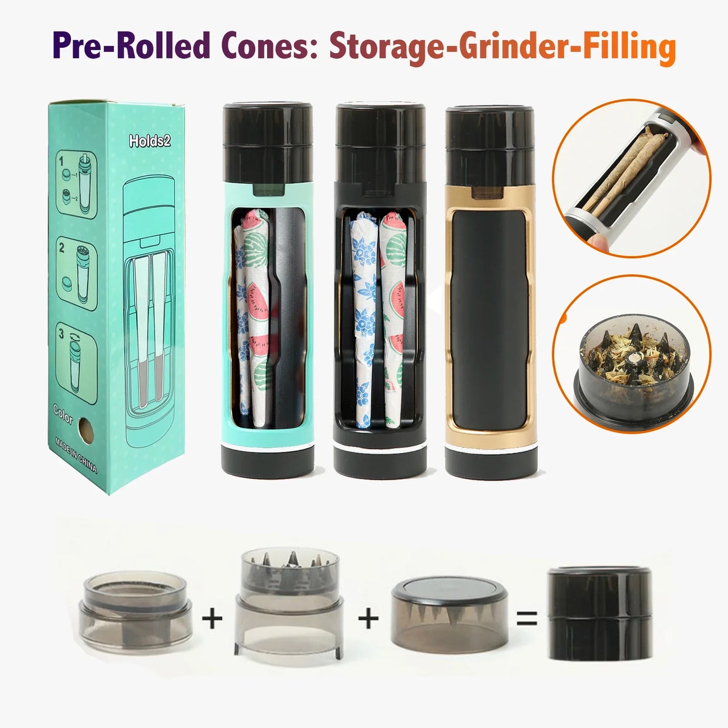 Pre-Rolled Cone Filler & Storage Grinder – Horn Tube Rolling Machine for Cigarette Paper & Tobacco