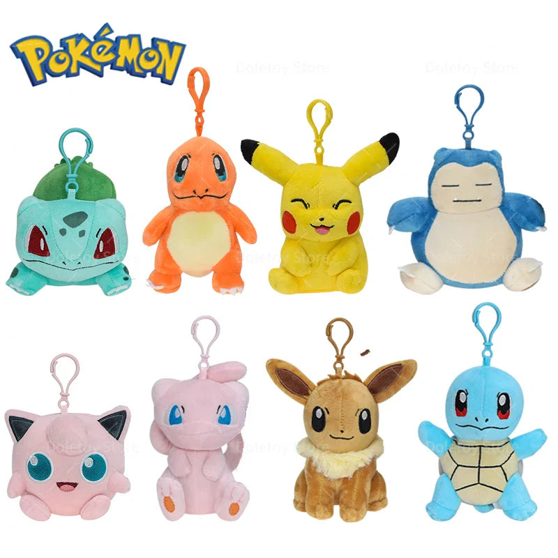 Original Pokémon Plush Keychain – Pikachu, Eevee, Charmander, Squirtle, Mew, Snorlax, Jigglypuff Cute Cartoon Doll Toy Gift for Kids
