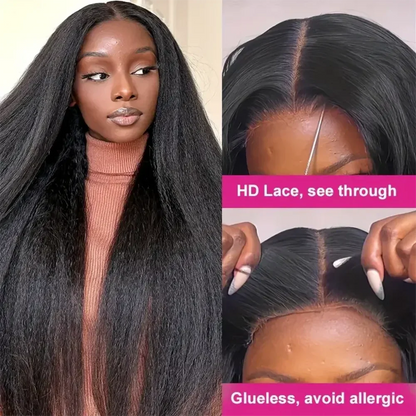 Kinky Straight Human Hair Wig – 13x4 Lace Front, Pre-Plucked Yaki Straight Brazilian Wig