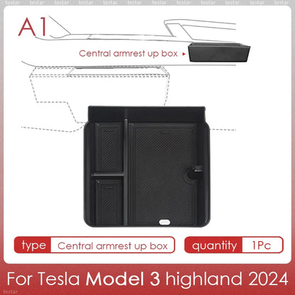 Tesla Model 3 Highland 2024 Center Console Storage Box – Armrest Organizer Accessory for Model 3 Stowing & Tidying