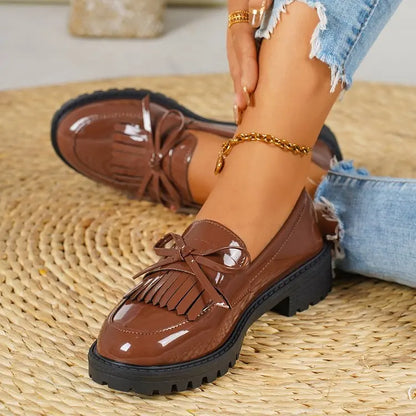Women’s Platform Loafers 2026 – PU Leather Tassel Slip-On Casual Flats, Comfortable Spring Shoes, Plus Size Available