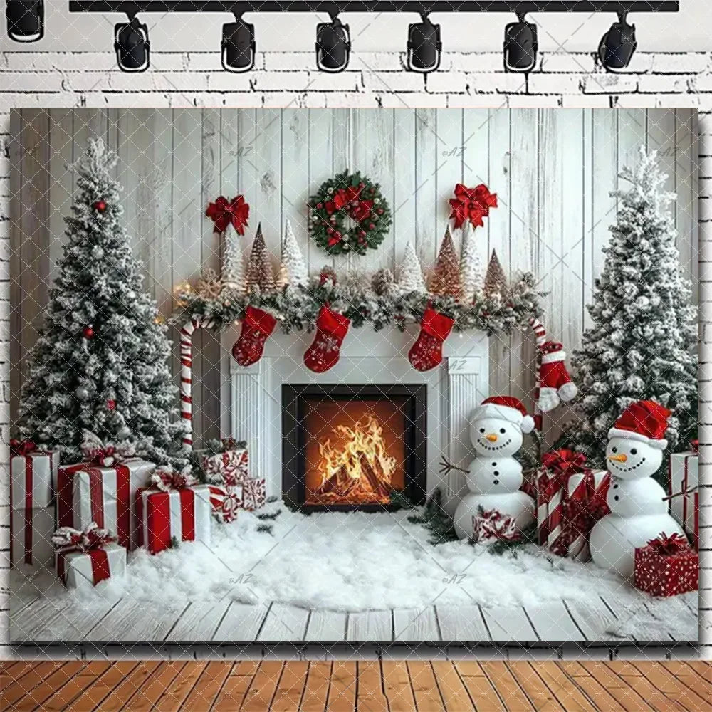 Merry Christmas Backdrop 2026 – Santa, Snowman & Xmas Tree Background for Family Party, Baby Shower & Photo Props