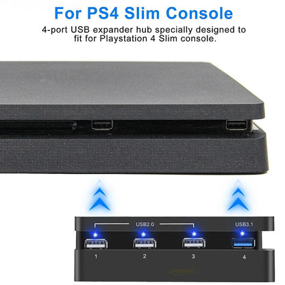 USB Hub Expansion Adapter for PS4 Slim – 3 USB 2.0 + 1 USB 3.0 Ports, High-Speed Plug & Play Charger for Controllers   1/2