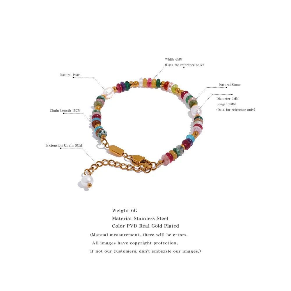 Yhpup Natural Stone Pearl Chain Bracelet – Stainless Steel Waterproof Luxury Bangle for Women, Trendy Fashion Jewelry Gift