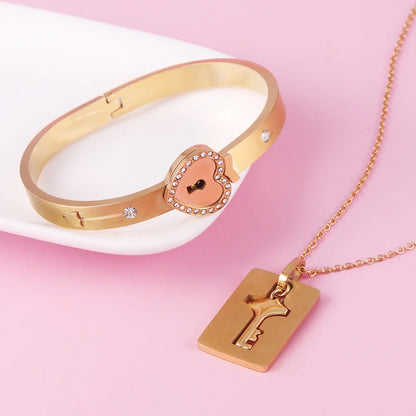 Couple Stainless Steel Love Lock Bracelet & Key Pendant Necklace – Romantic Jewelry Gift for Men and Women