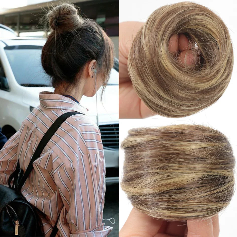 Allaosify Synthetic Bun – Straight Hair Circle with Elastic Rope, Natural Dark & Light Hair Color, Hair Accessories for Women