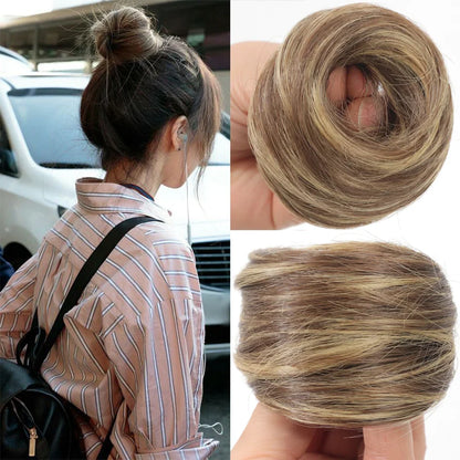 Allaosify Synthetic Bun – Straight Hair Circle with Elastic Rope, Natural Dark & Light Hair Color, Hair Accessories for Women