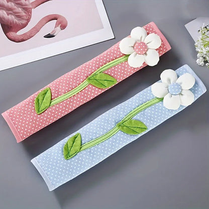 2PCS Handmade Flower Refrigerator Handle Covers – DIY Protective Dust Cover for Fridge & Oven Doors