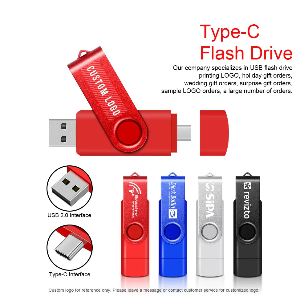 2-in-1 Metal OTG USB Flash Drive – Type-C & USB Memory Stick (4GB to 128GB) for Phones & PCs