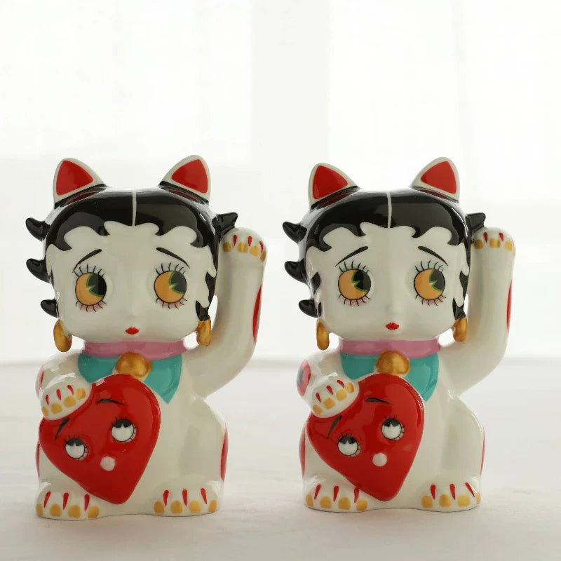 Cute Ceramic Lucky Cat Statue – Cartoon Home Decor for Living Room, Bedroom & Store