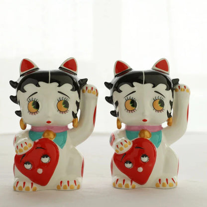 Cute Ceramic Lucky Cat Statue – Cartoon Home Decor for Living Room, Bedroom & Store