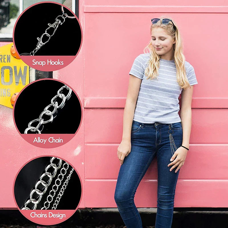 Punk Street Moon & Star Keychain – Goth Skull Rivet Waist Chain for Jeans, Unisex Rock Accessories