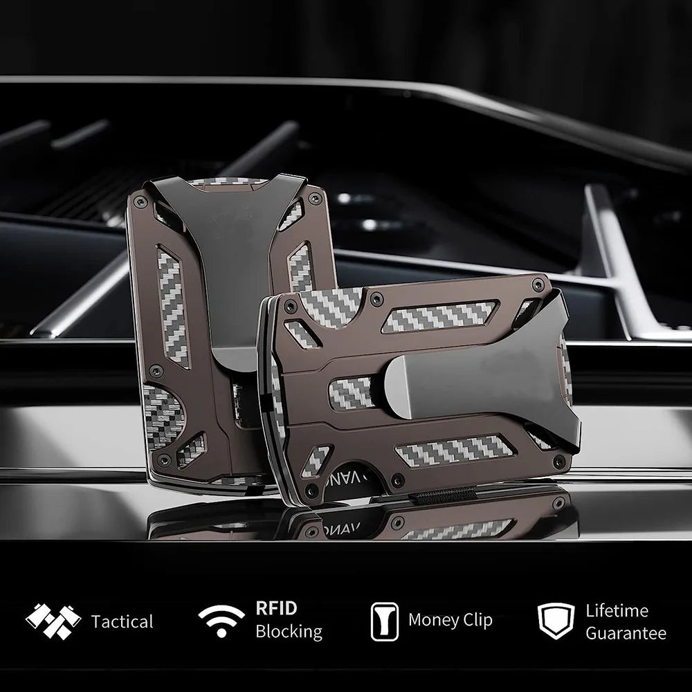 Metal Wallet for Men – Minimalist Slim RFID Blocking Carbon Fiber Front Pocket Wallet with Card Holder & Money Clip