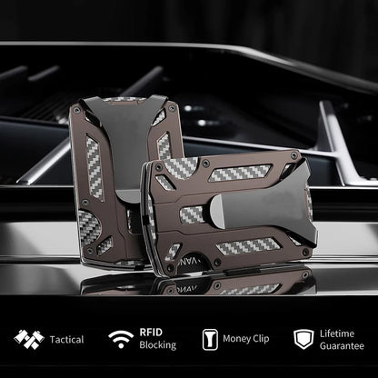 Metal Wallet for Men – Minimalist Slim RFID Blocking Carbon Fiber Front Pocket Wallet with Card Holder & Money Clip