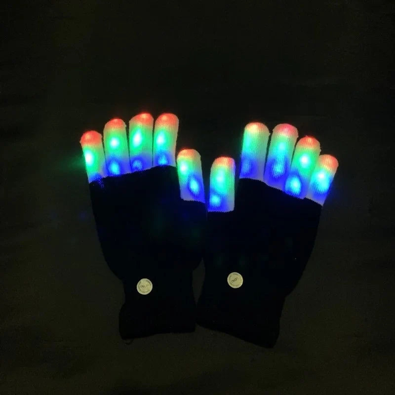 1 Pair LED Flashing Magic Gloves - Colorful Glowing Finger Gloves for Winter Festivals