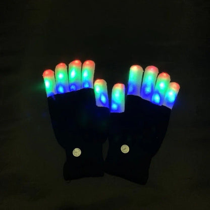 1 Pair LED Flashing Magic Gloves - Colorful Glowing Finger Gloves for Winter Festivals