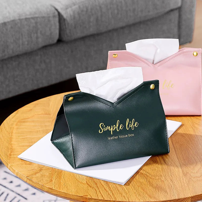 PU Leather Tissue Box Cover - Elegant Car and Desktop Napkin Holder, Bedroom Tissue Dispenser, Versatile Toilet Paper Container