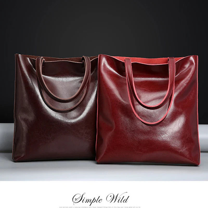 2023 Genuine Cow Leather Women’s Handbag – Large Vintage Office Tote Shoulder Bag for Ladies