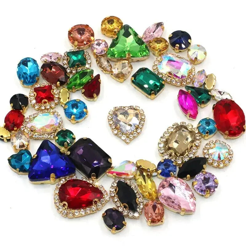50PCS Water Drop & Round Claw Drill Diamonds – Multi-Shape Gems for Wedding Dresses, Shoes & Accessories
