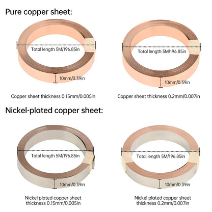 5M T2 Pure Copper & Nickel Strip — 0.15mm/0.2mm Nickel-Plated Copper Belt for 18650, 26650, 21700 Lithium Battery Pack Spot Welding