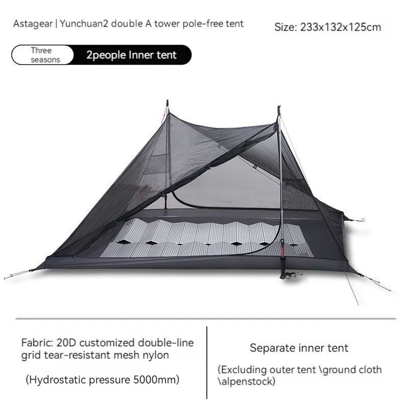 ASTA GEAR Yun Chuan 15D Nylon Ultralight Tent – Double-Sided Silicon-Coated, Rodless Pyramid Design for Camping & Hiking