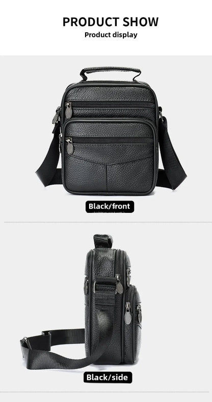 Men’s Genuine Leather Crossbody Bag – Small Outdoor Casual Bag for Motorcycle and Daily Use