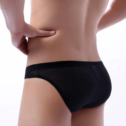 Men’s Mesh Boxer Briefs D4011 – Breathable Sports Underwear, Low Waist Solid Color Large Trunks Comfort Fit
