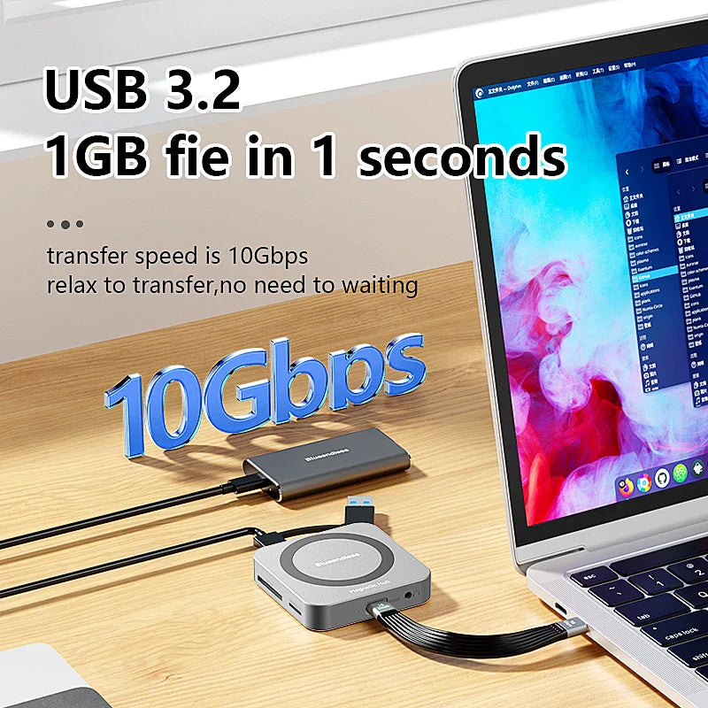 Blueendless 8-in-1 M.2 NVMe SSD Docking Station – USB 3.1 10Gbps, 100W PD, 4K60Hz HDTV Magnetic M.2 SSD Enclosure