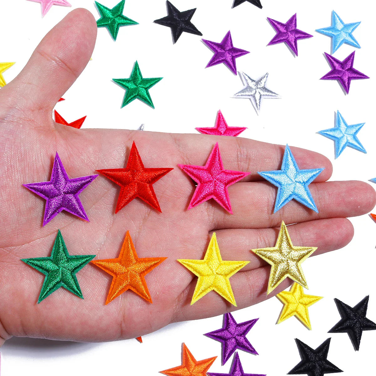 10pcs Mini Star Iron-On Embroidery Patches – Small Pentagram Appliques for DIY Clothing, Black White Gold Fashion Decoration
