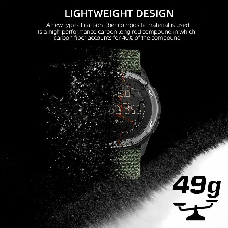 NORTH EDGE ALPS Men’s Digital Carbon Fiber Sports Watch – Shock-Resistant Military Style, Super Light, 50M Waterproof with Compass
