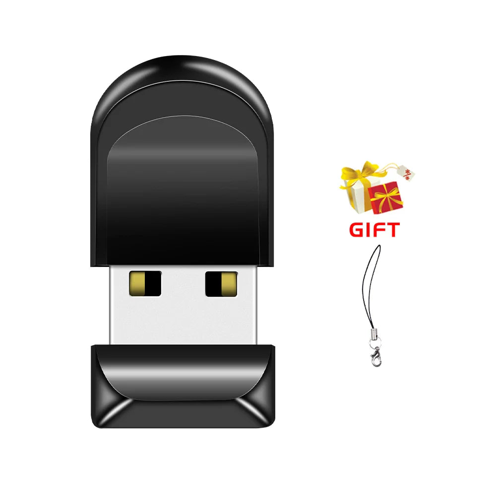 Black Mini USB 2.0 Pen Drive – High-Speed 64GB & 128GB Oval Flash Memory Stick with Keychain, Ideal Business Gift