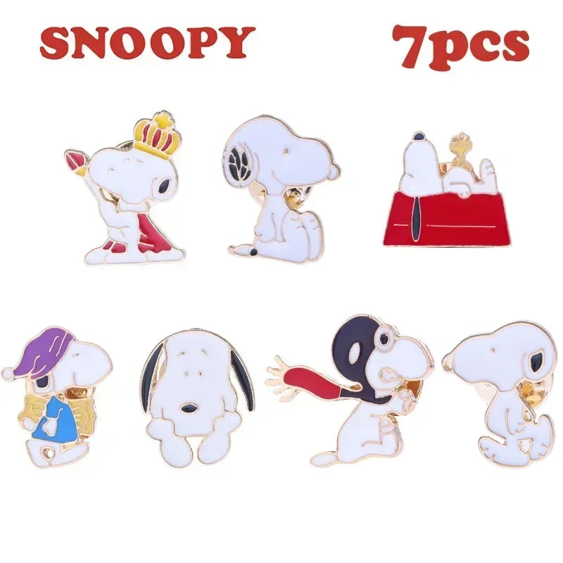 7 Pcs Kawaii Snoopy Brooch Set | Cartoon Anime Alloy Pins for Clothes, Bags & Accessories