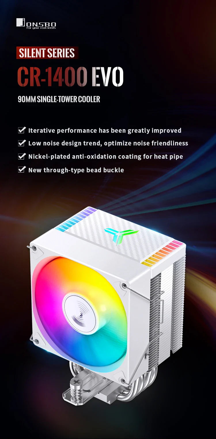 JONSBO CR1400 EVO ARGB CPU Cooler — 4 Heat Pipe PWM Air Cooler for Intel LGA1700/1200/115X & AMD AM4/AM5