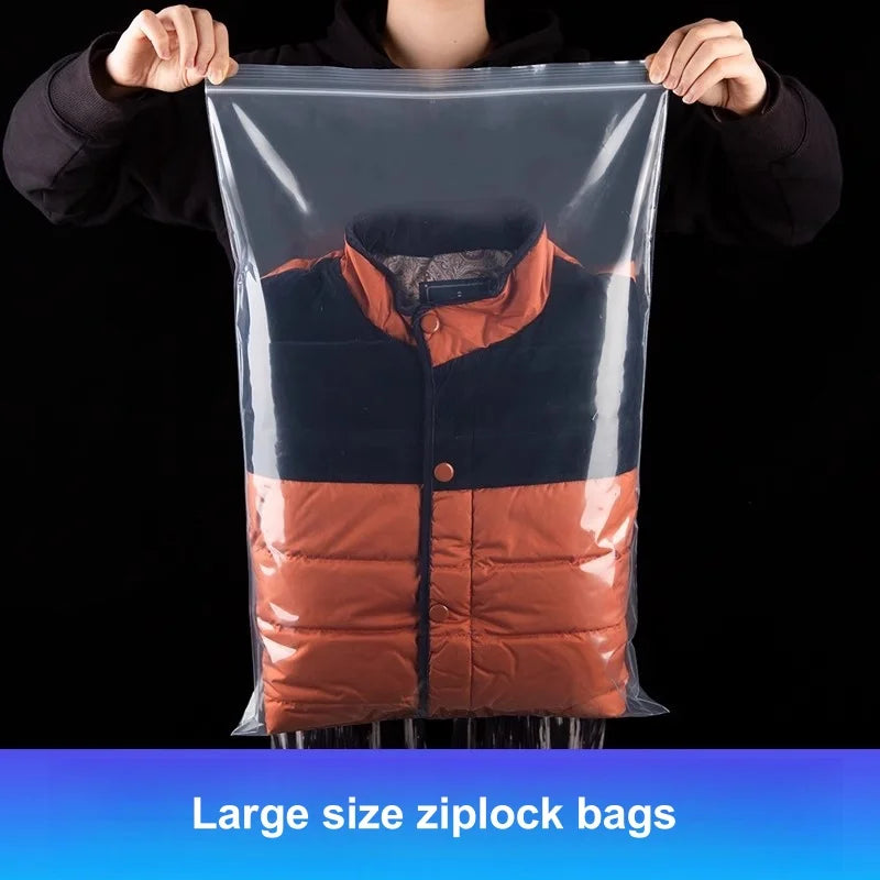StoBag 10PCS Large Transparent Zipper Bags — Thick Waterproof Storage Pouches for Clothes & Food Packaging
