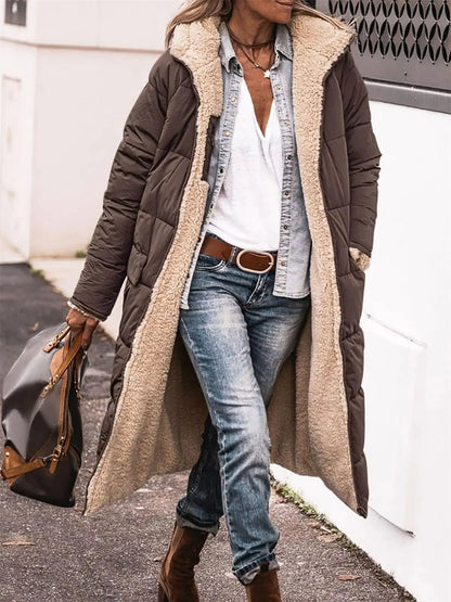 Women's Winter Hooded Quilted Jacket – Reversible Solid Puffer Coat, Thick Long Sleeve Casual Outerwear