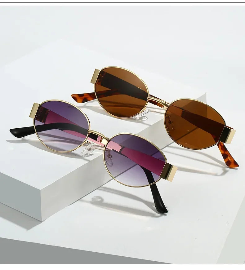 Luxury Metal Brand Sunglasses for Men & Women – Unisex Designer Oval Fashion Eyewear UV400 Shades
