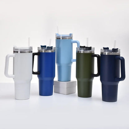 40oz Stainless Steel Insulated Water Bottle with Handle – Cold-keeping Tumbler with Lid, Straw, and Mug for Summer Outdoor Activities