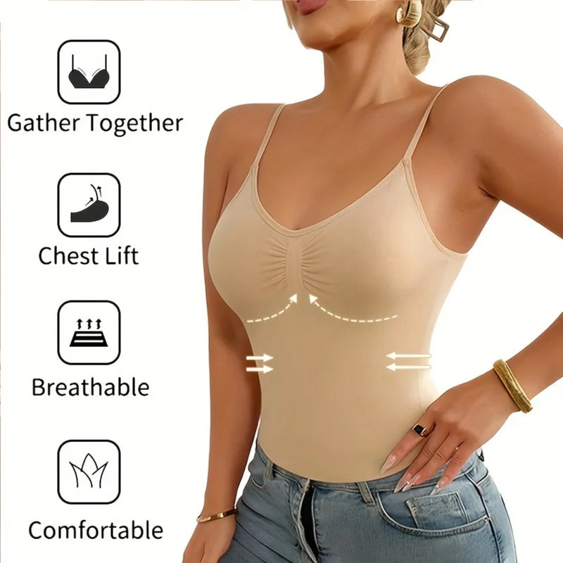 Women’s Tummy Control Shapewear Cami - Built-In Bra Slimming Tank Top Body Shaper Vest