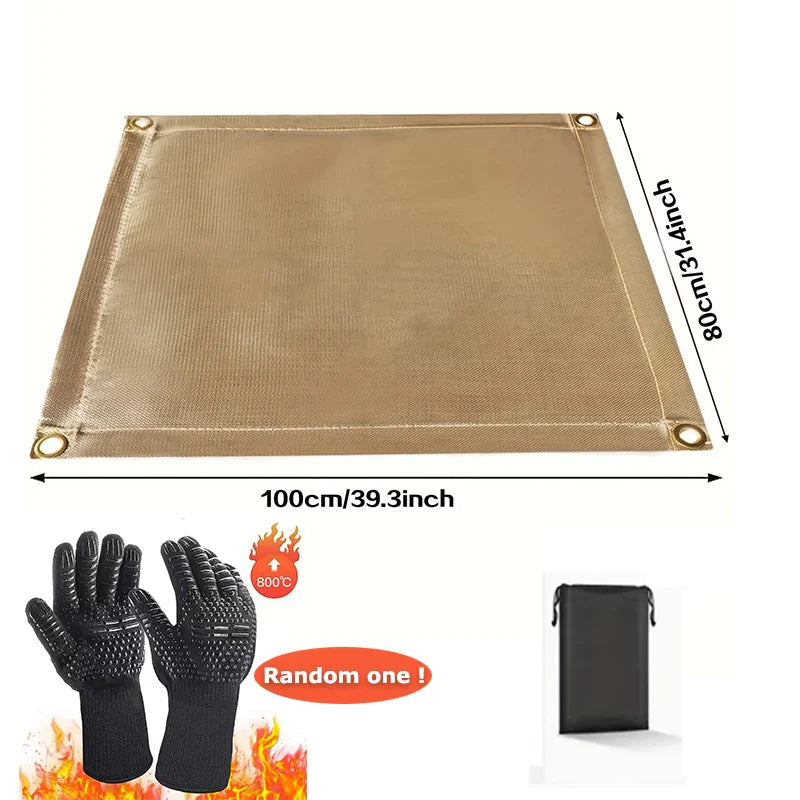Outdoor Camping & BBQ Fire Protection Mat – High-Temperature Iron Fire Retardant Carpet for Picnic, Barbecue & Indoor Use