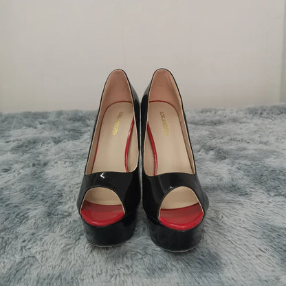 Women’s Sexy Platform Peep Toe Pumps – 14cm Stiletto Patent Leather High Heels for Party & Wedding