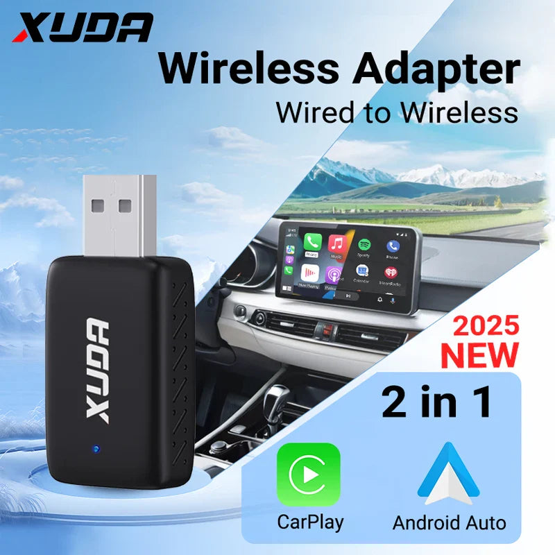 XUDA 2-in-1 Wireless CarPlay & Android Auto Mini Box — Plug & Play AI Adapter Compatible with 99% of Car Radios