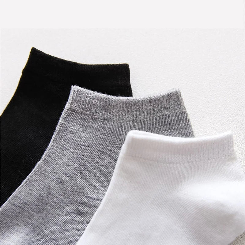 Unisex Ankle Socks Set – Solid Black White Gray Breathable Cotton Invisible Sports Short Socks for Men & Women (5/10 Pairs Pack)