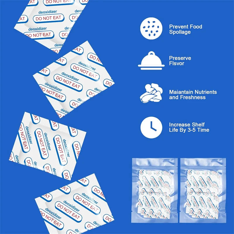 Vacuum Sealed Bags with Oxygen Absorbers — 150Cc Food Storage Bags & Jars for Long-Term Dry Food Preservation