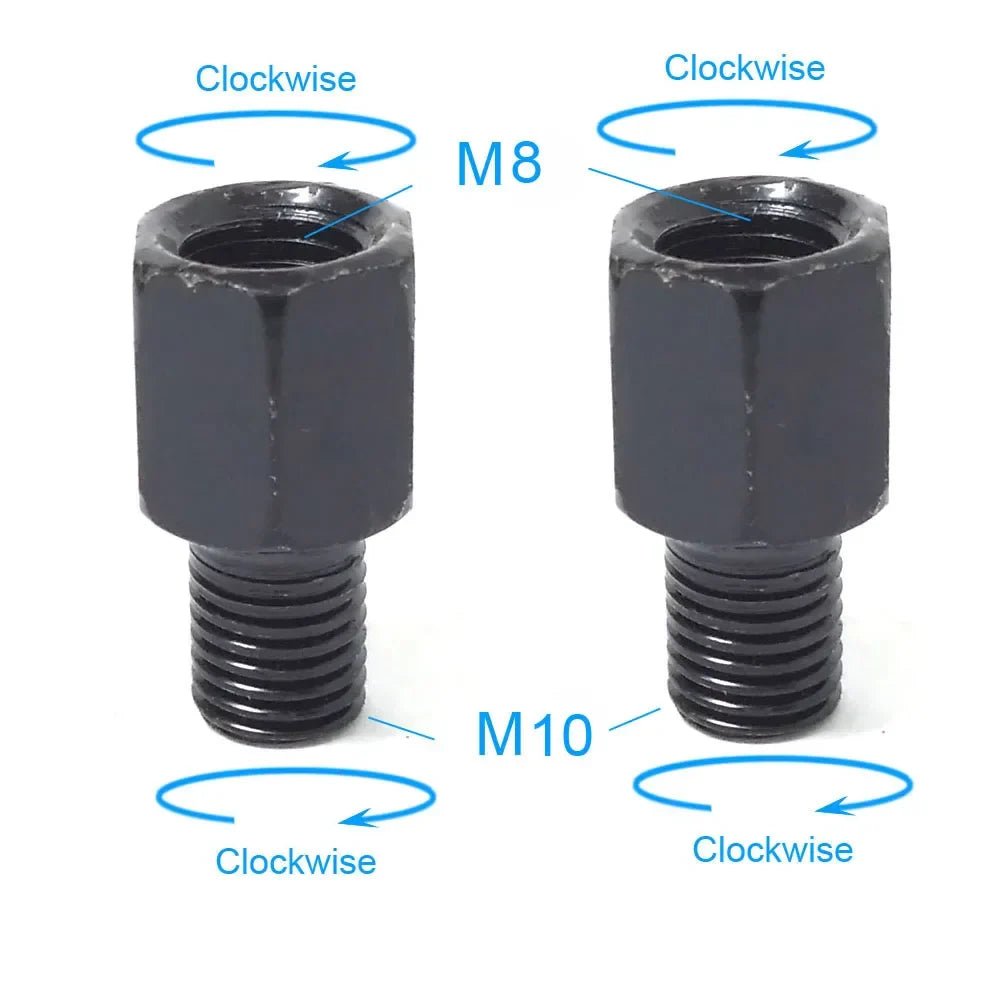 Pair Black Motorcycle Mirror Adapters M10 & M8 – 8mm/10mm Rearview Mirror Conversion Bolts, Left & Right Thread