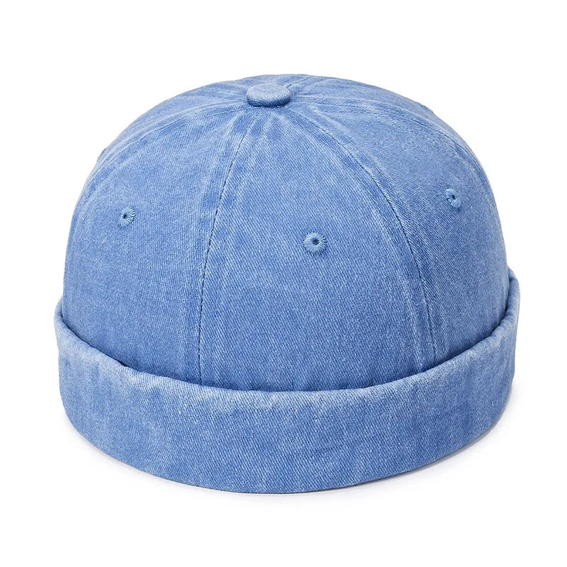 Fashion Denim Docker Cap – Brimless Skullcap Sailor Beanie Hat for Men & Women, Solid Color Adjustable Bucket Dad Cap Streetwear Style