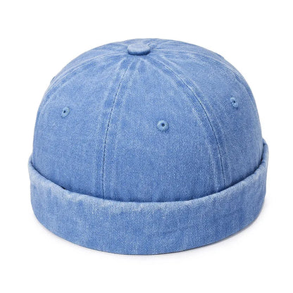 Fashion Denim Docker Cap – Brimless Skullcap Sailor Beanie Hat for Men & Women, Solid Color Adjustable Bucket Dad Cap Streetwear Style